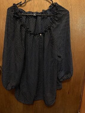 Chaps Navy and White Polka Dot sheer  Blouse